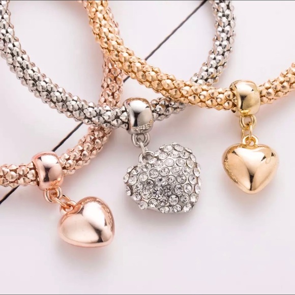 Heart Charm Bracelet bangles Set 3/pcs set - Picture 2 of 5